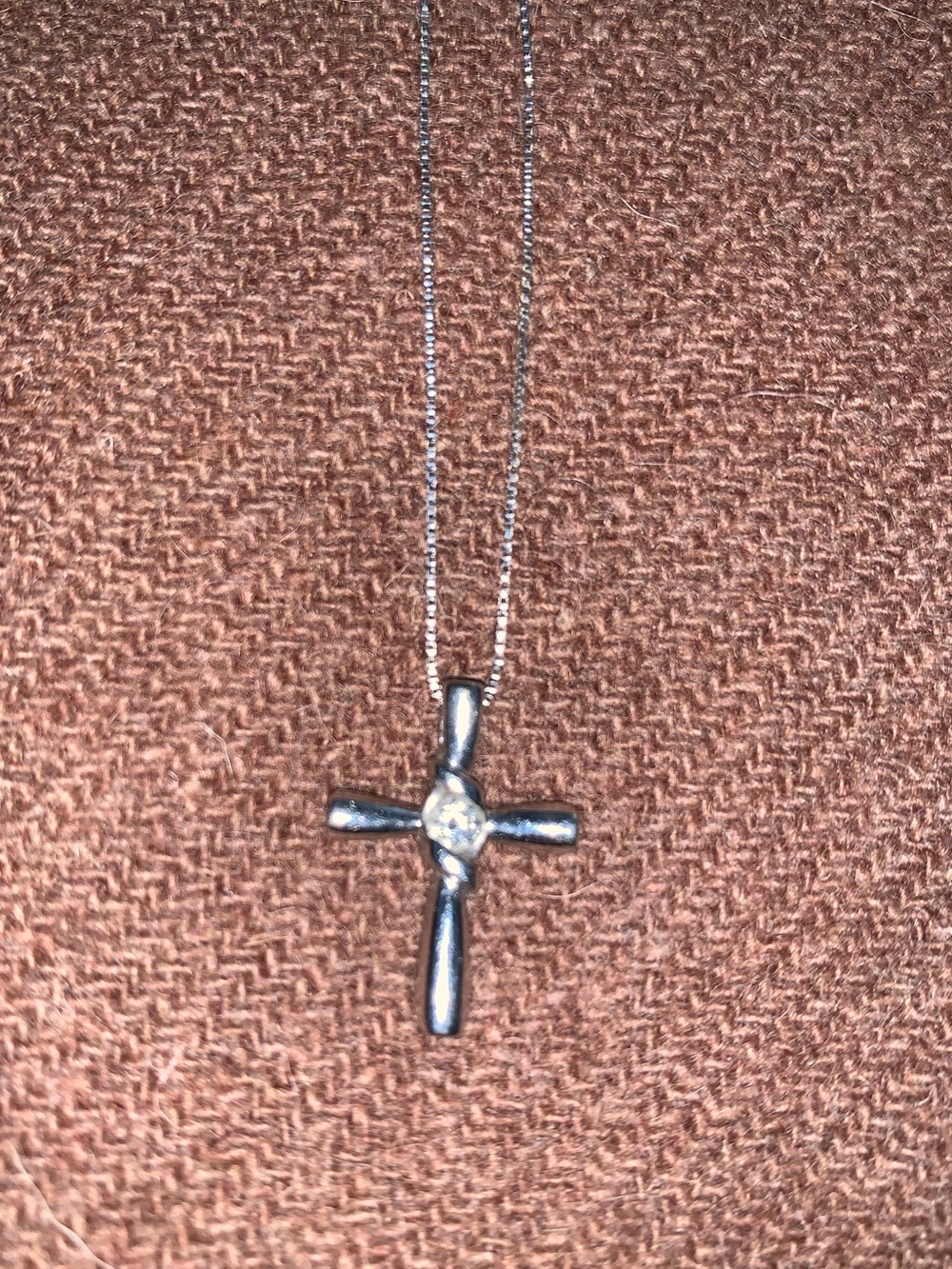 Sirena 14k White Gold Cross Necklace with diamond. - Picture 2 of 7